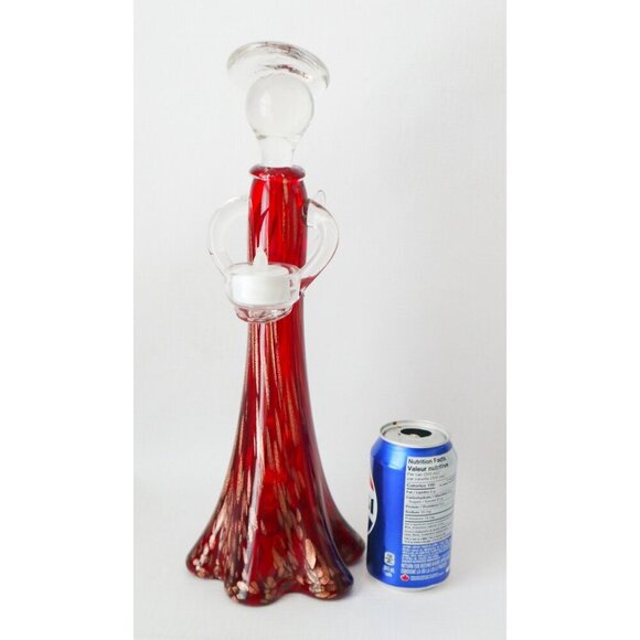 Vintage Art Glass Angel Tea Light Holder Red & Gold Flakes - Picture 8 of 8